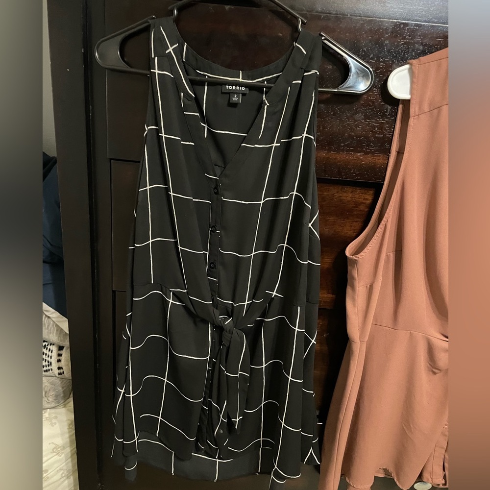 Black and white tie blouse